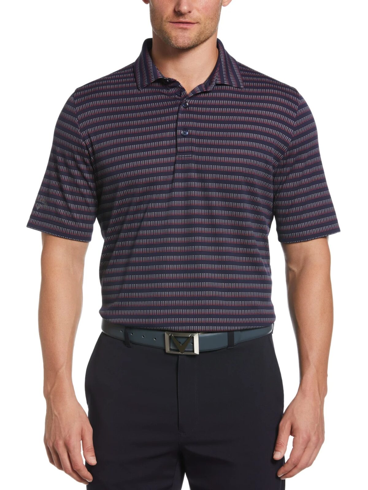 Callaway Men's Yarn Dyed Ventilated Jacquard Stripe Golf Polo - Peacoat